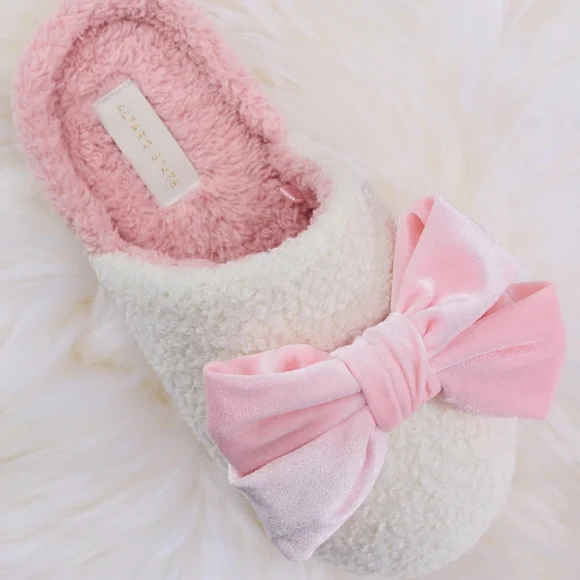 NWOT Altar'd State Bonnie Bow Slippers in Cream Pink Sz M 7/8 - Picture 3 of 6